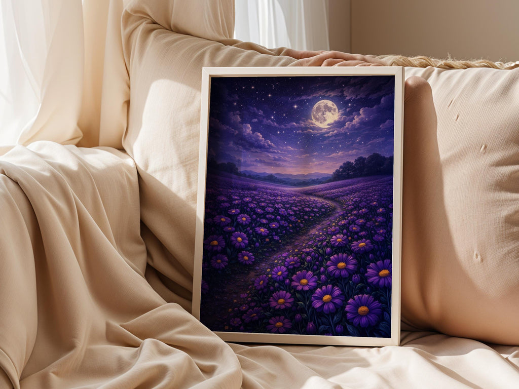 Moonlit Purple Flower Field