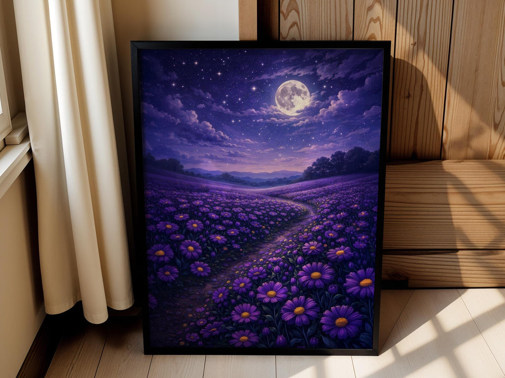 Moonlit Purple Flower Field