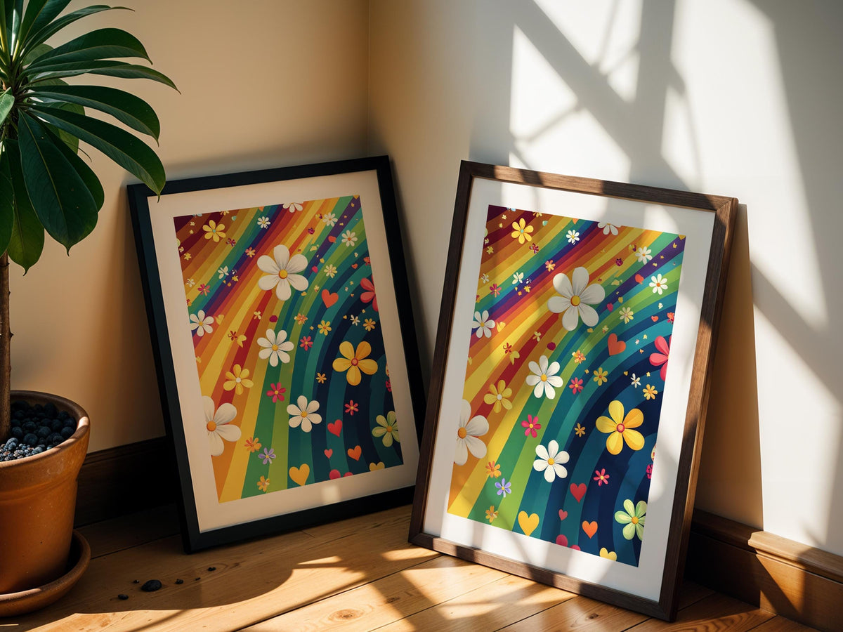 Retro Rainbow Flower Heart