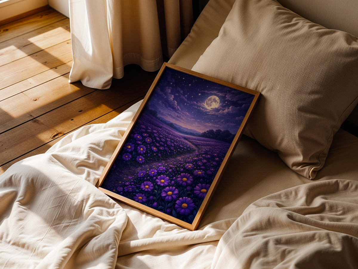 Moonlit Purple Flower Field