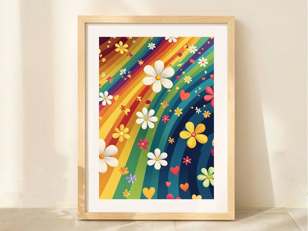 Retro Rainbow Flower Heart