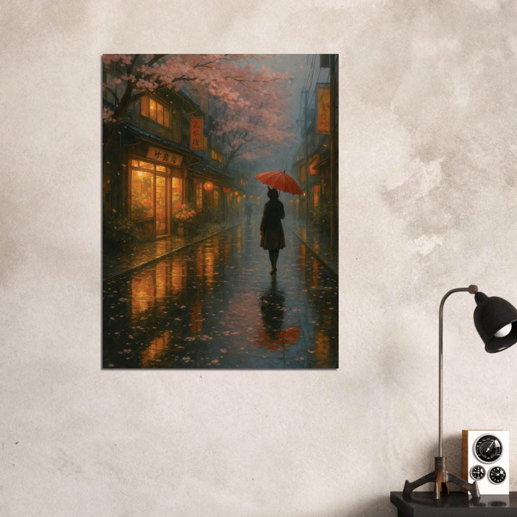 Red Umbrella Rainy Street