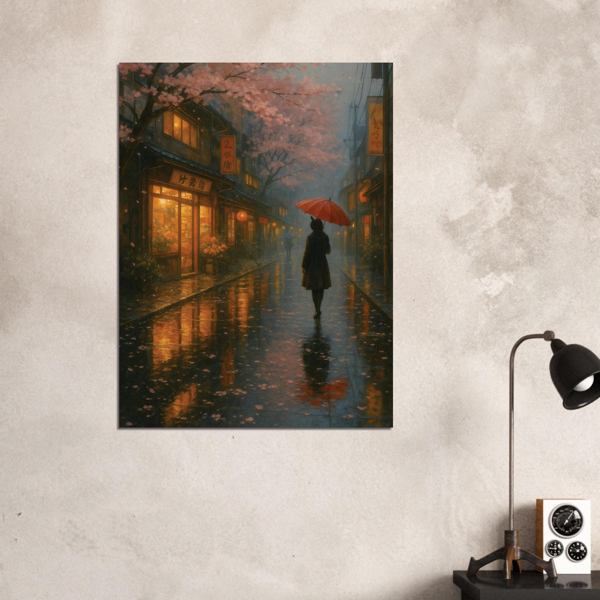 Red Umbrella Rainy Street