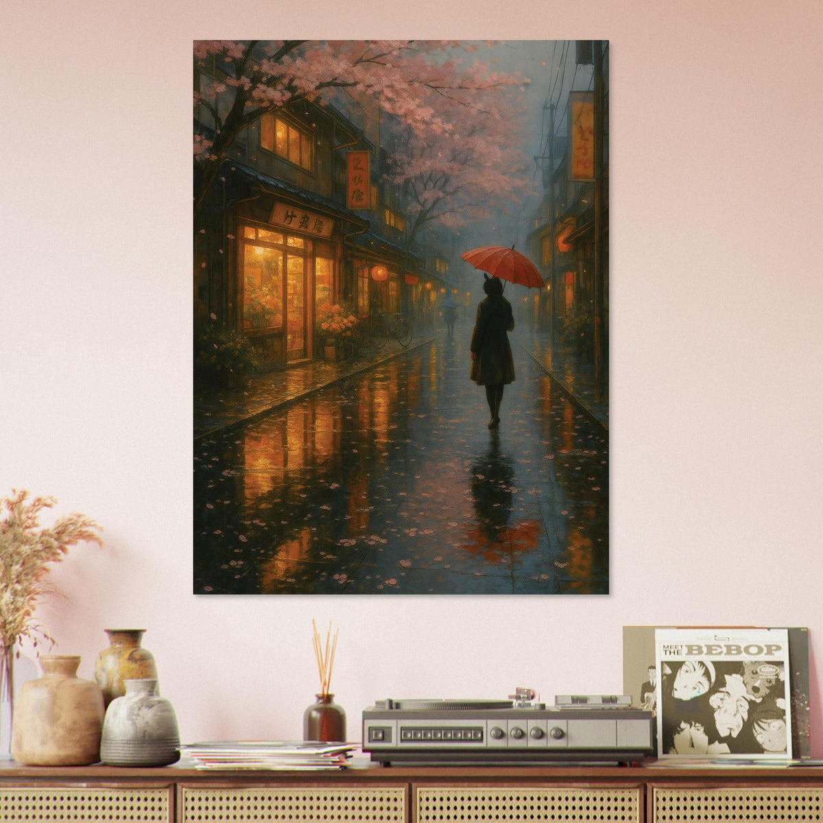Red Umbrella Rainy Street