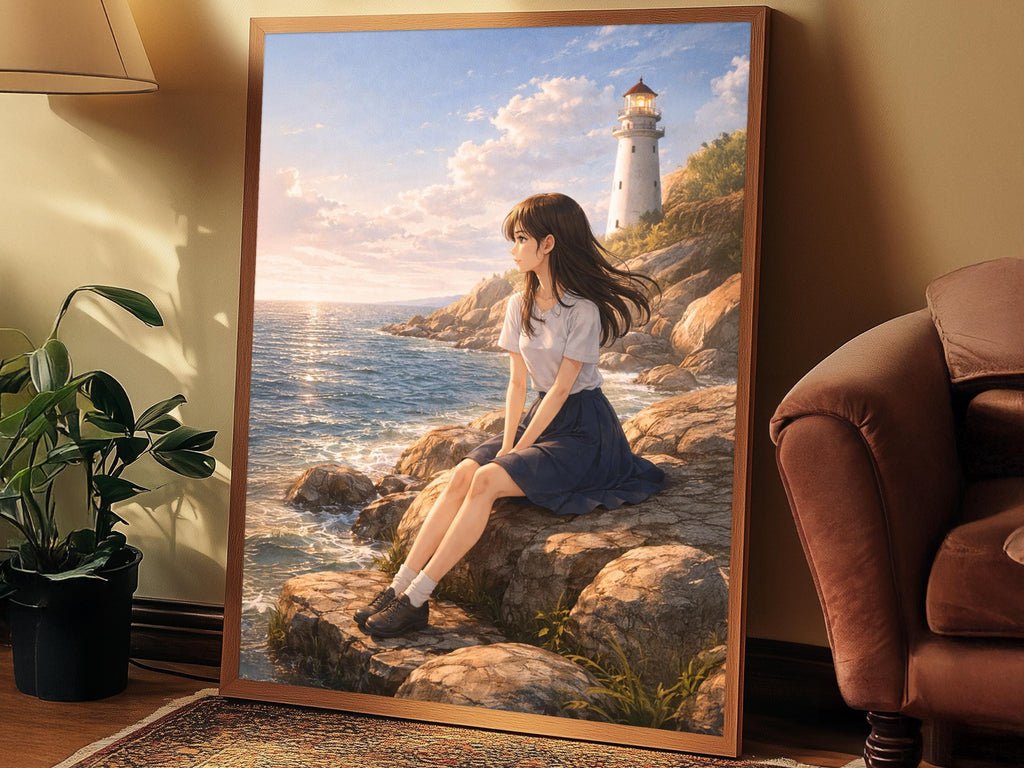 Anime Coastal Lighthouse Girl