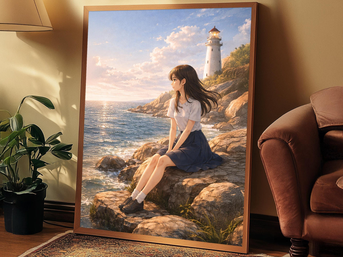 Anime Coastal Lighthouse Girl
