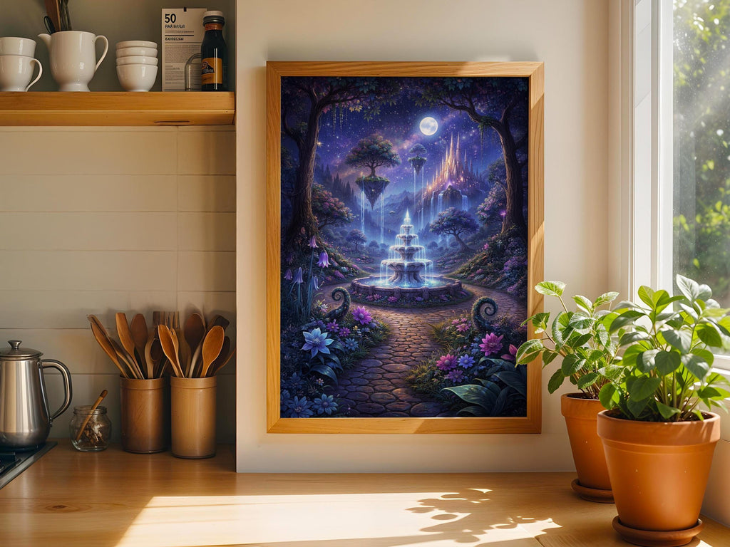 Moonlit Fountain Garden