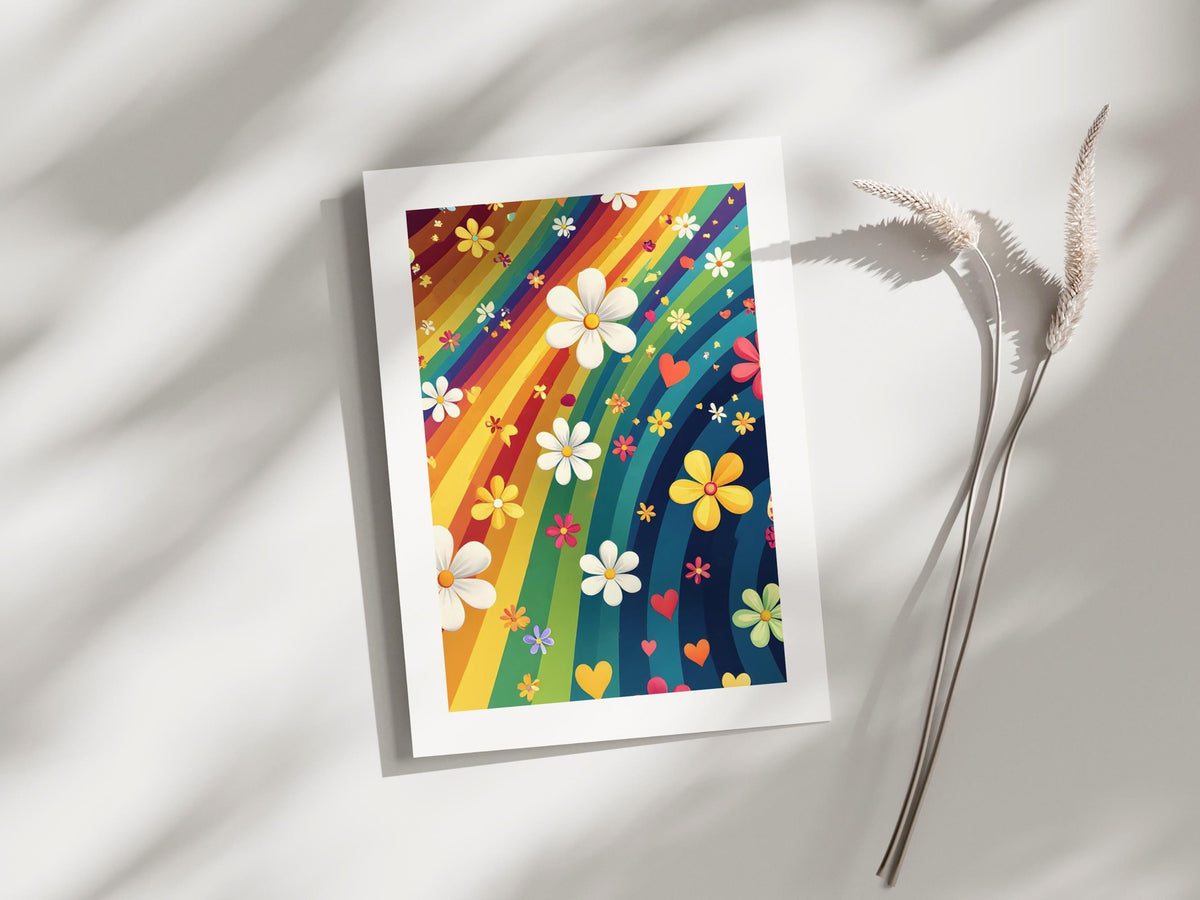Retro Rainbow Flower Heart
