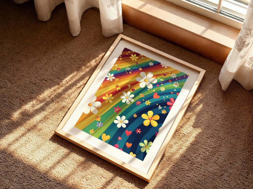 Retro Rainbow Flower Heart