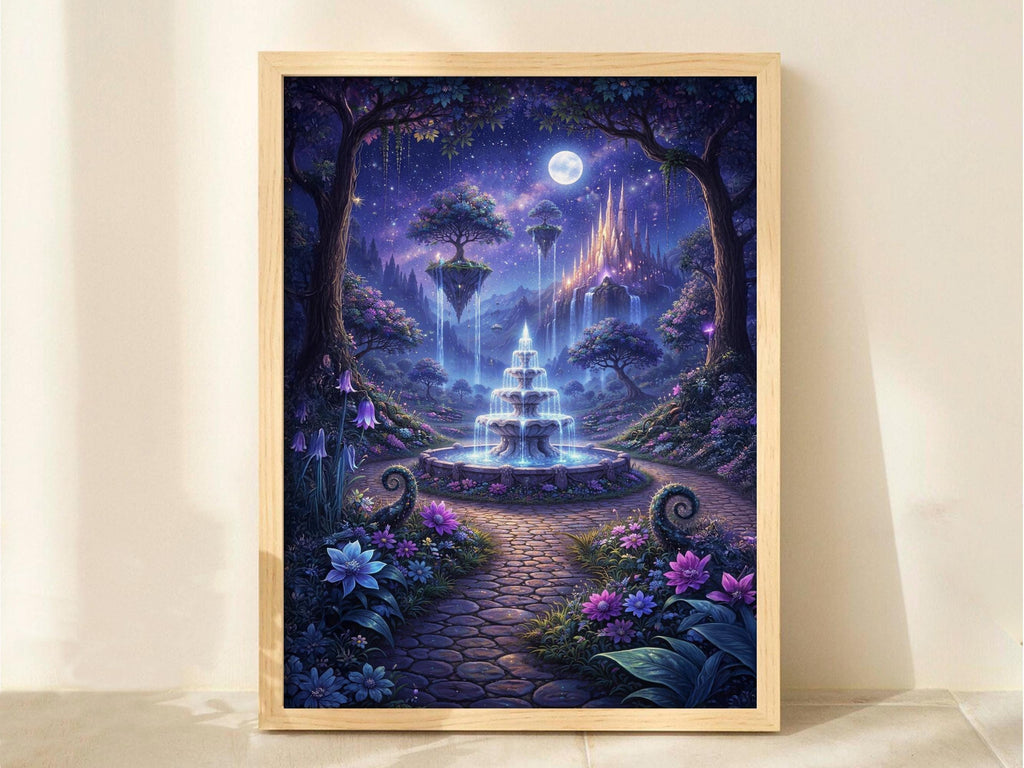 Moonlit Fountain Garden