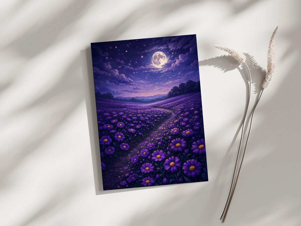 Moonlit Purple Flower Field