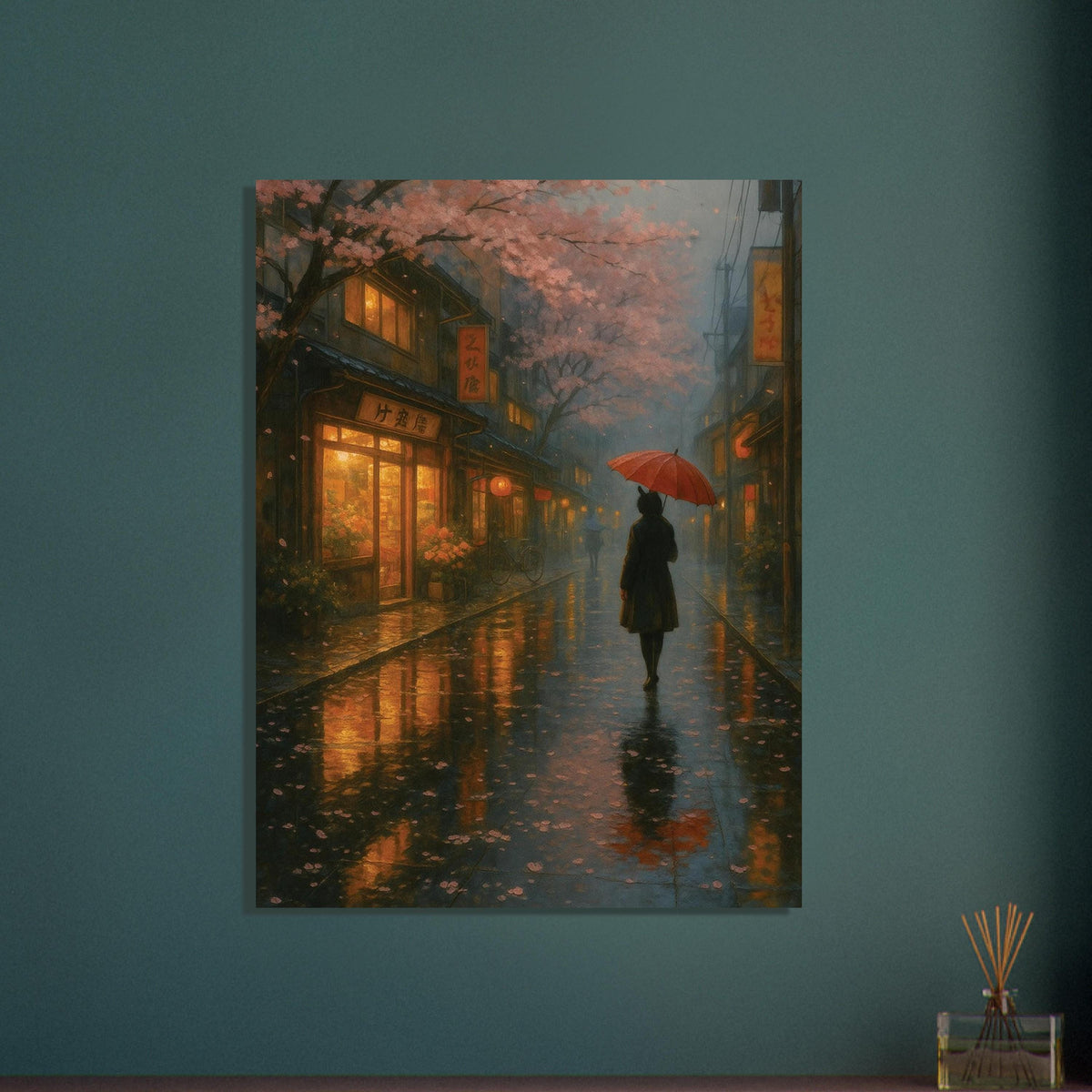 Red Umbrella Rainy Street
