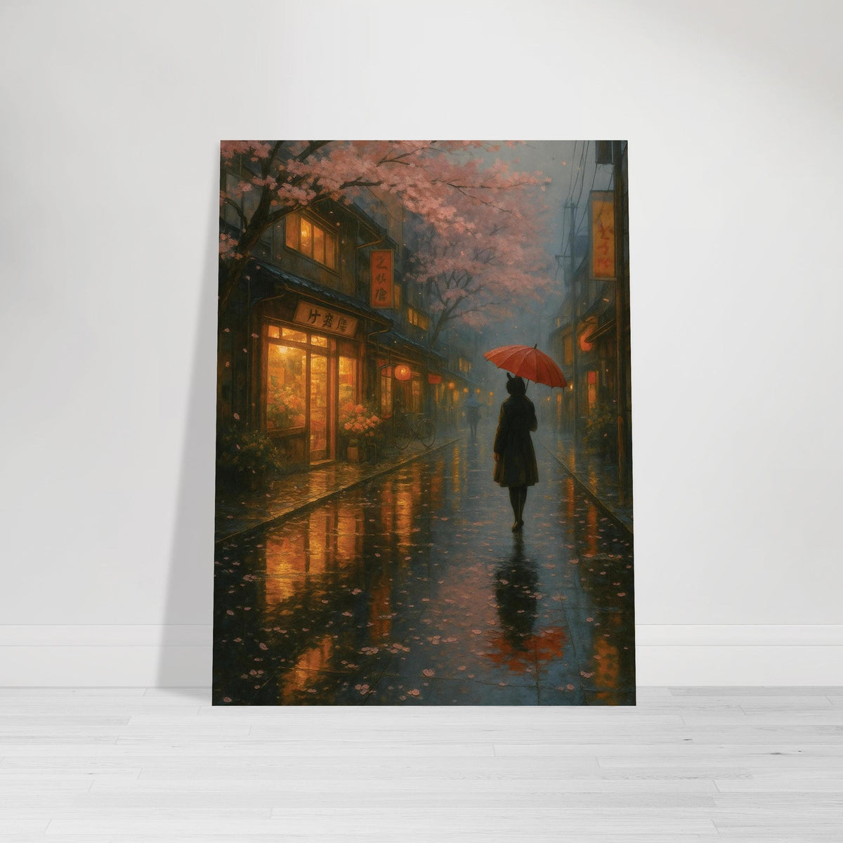 Red Umbrella Rainy Street
