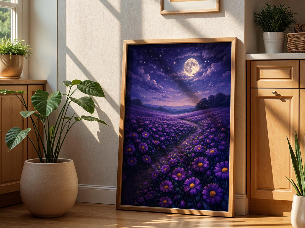 Moonlit Purple Flower Field