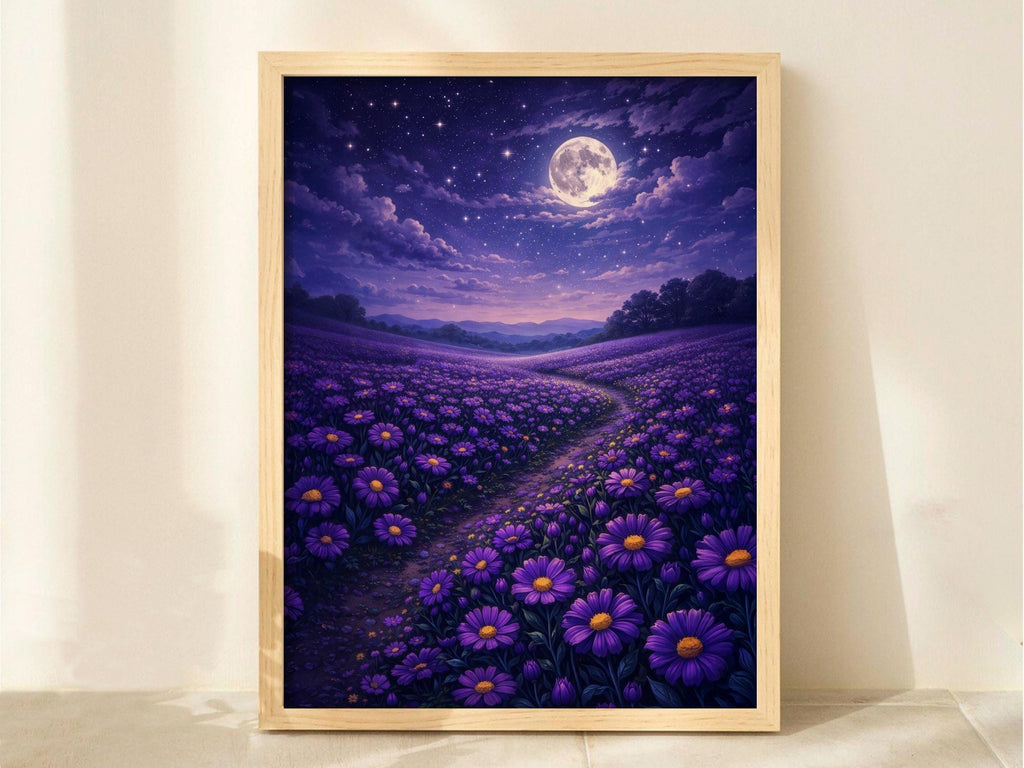 Moonlit Purple Flower Field