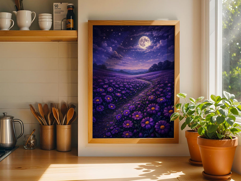Moonlit Purple Flower Field