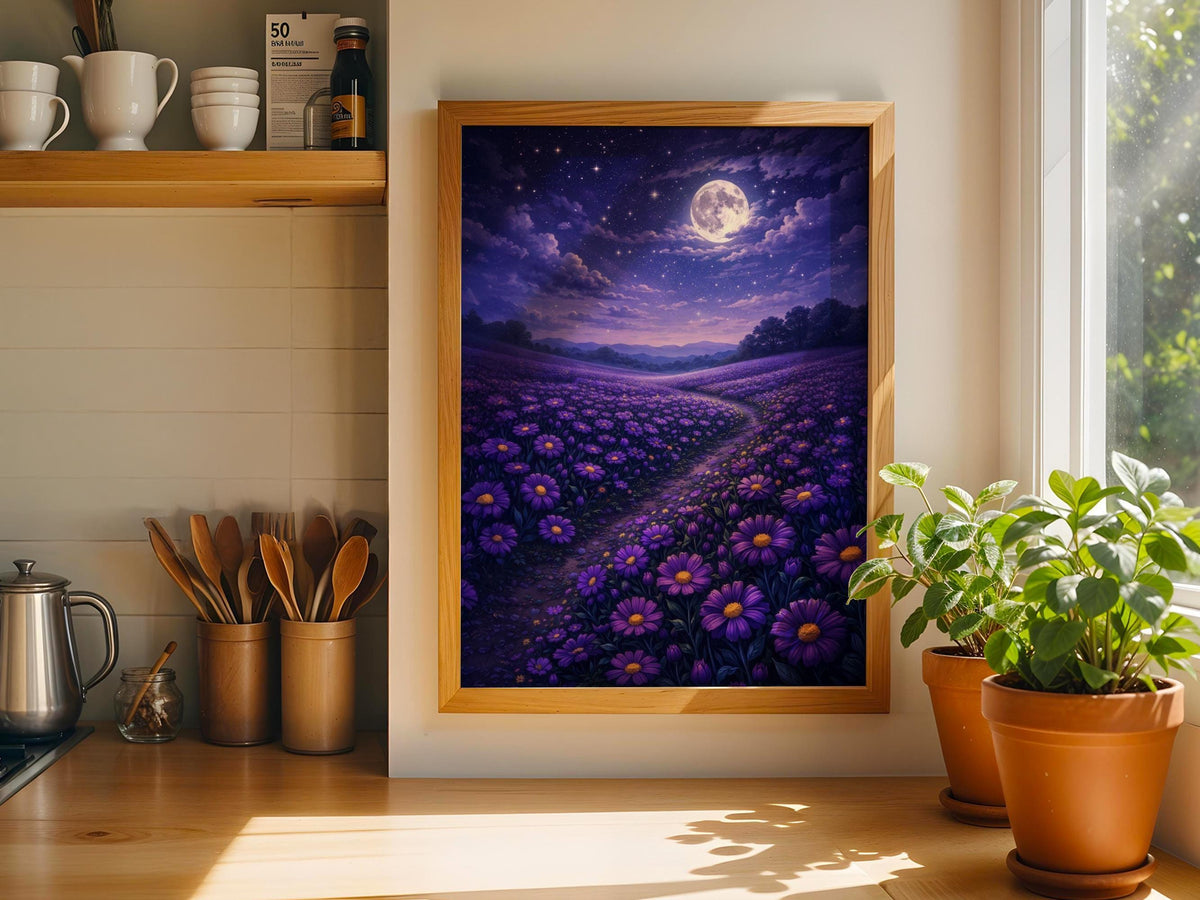 Moonlit Purple Flower Field
