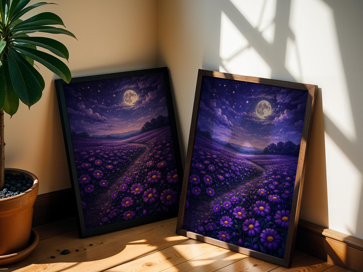 Moonlit Purple Flower Field