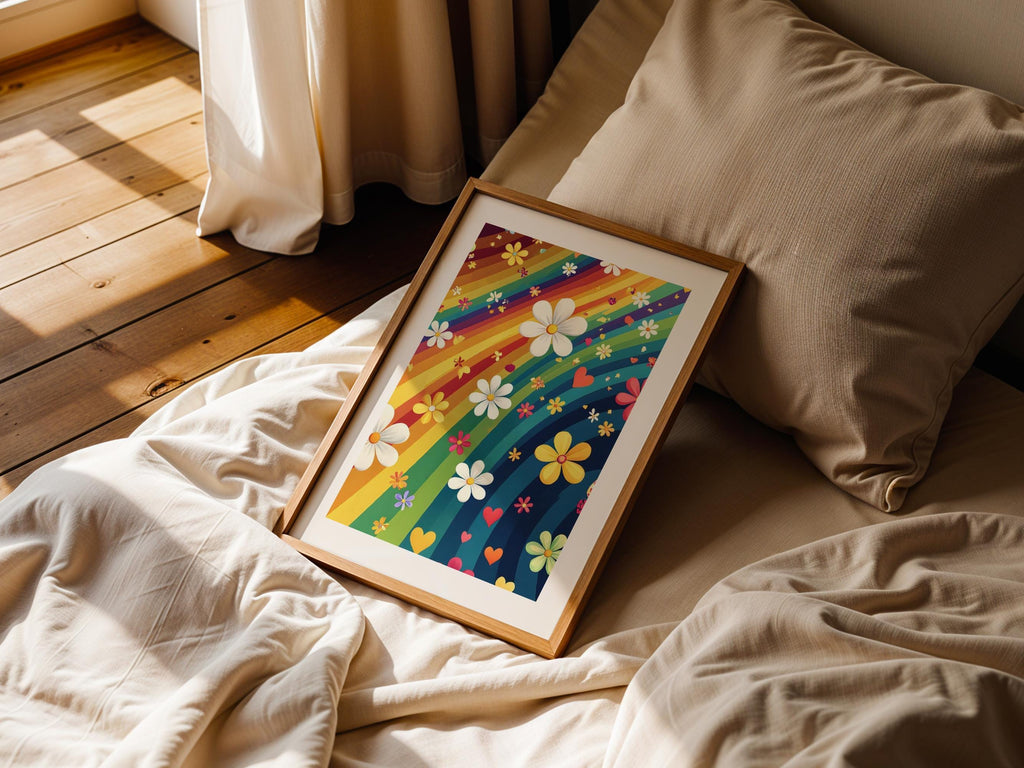 Retro Rainbow Flower Heart