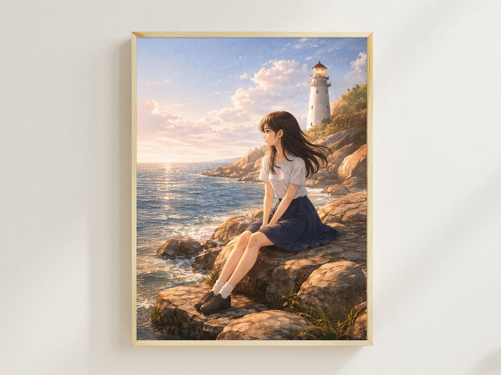 Anime Coastal Lighthouse Girl