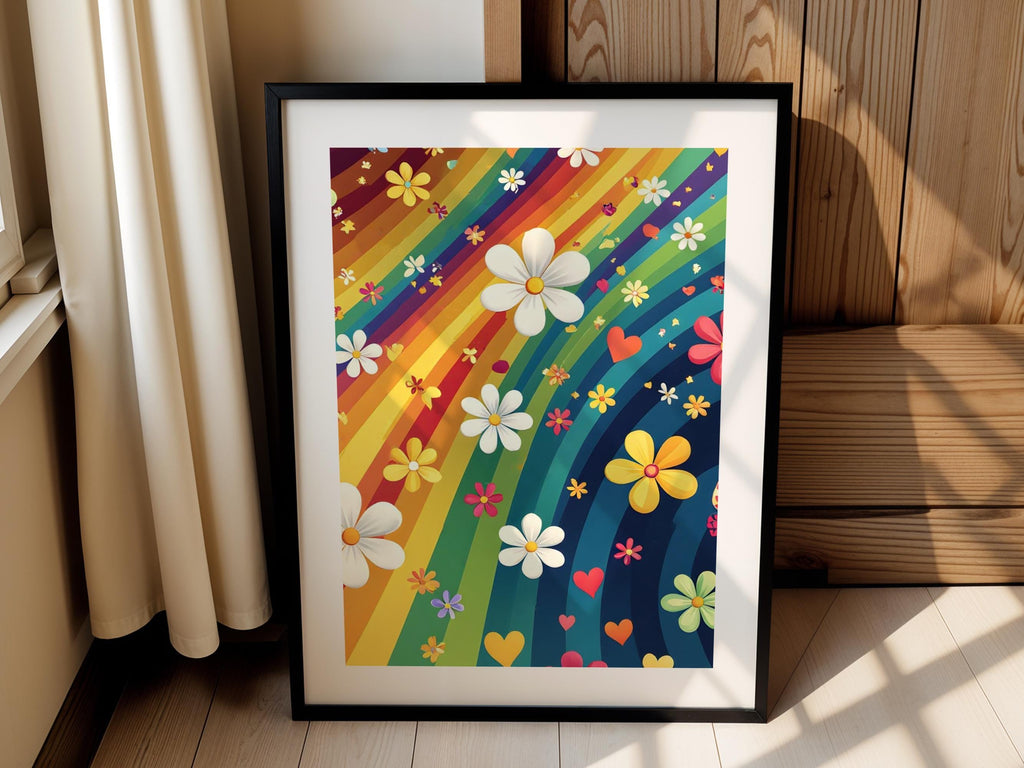 Retro Rainbow Flower Heart