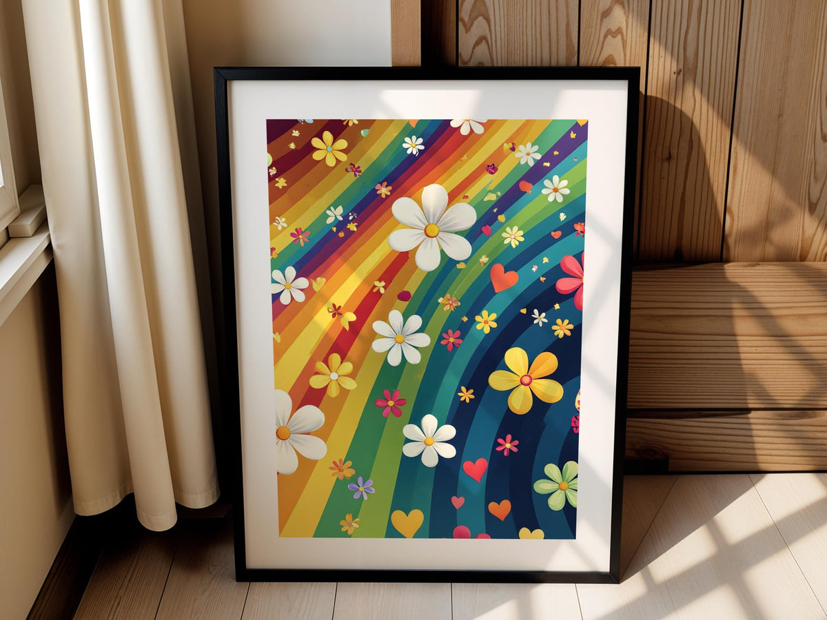 Retro Rainbow Flower Heart