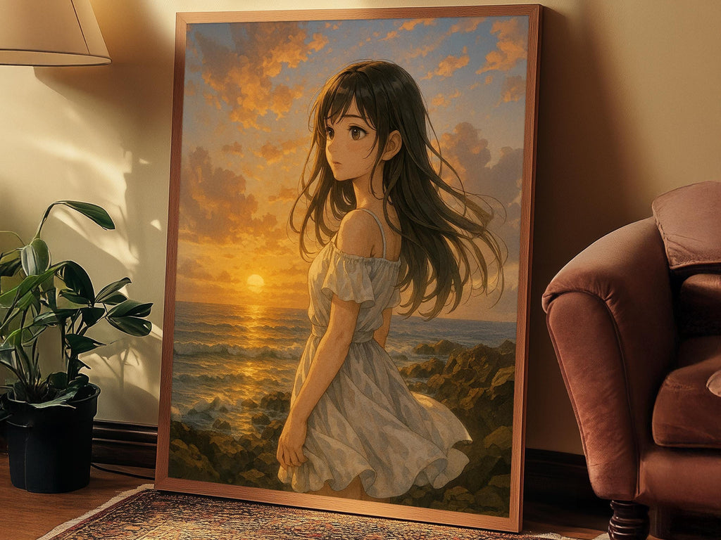 Anime Sunset Coast Girl