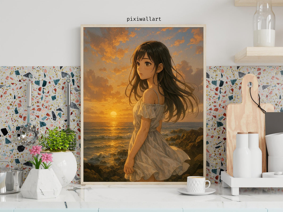 Anime Sunset Coast Girl