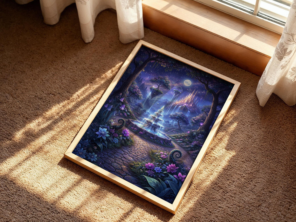 Moonlit Fountain Garden