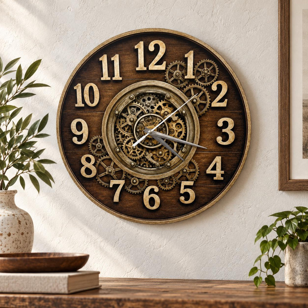 Steampunk Gear Wooden Clock