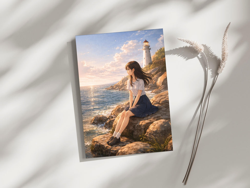 Anime Coastal Lighthouse Girl