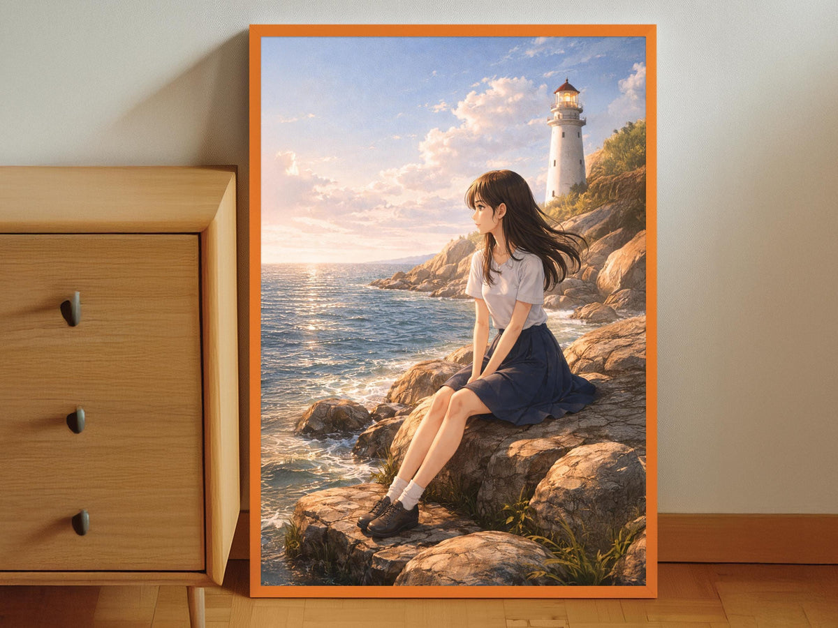 Anime Coastal Lighthouse Girl
