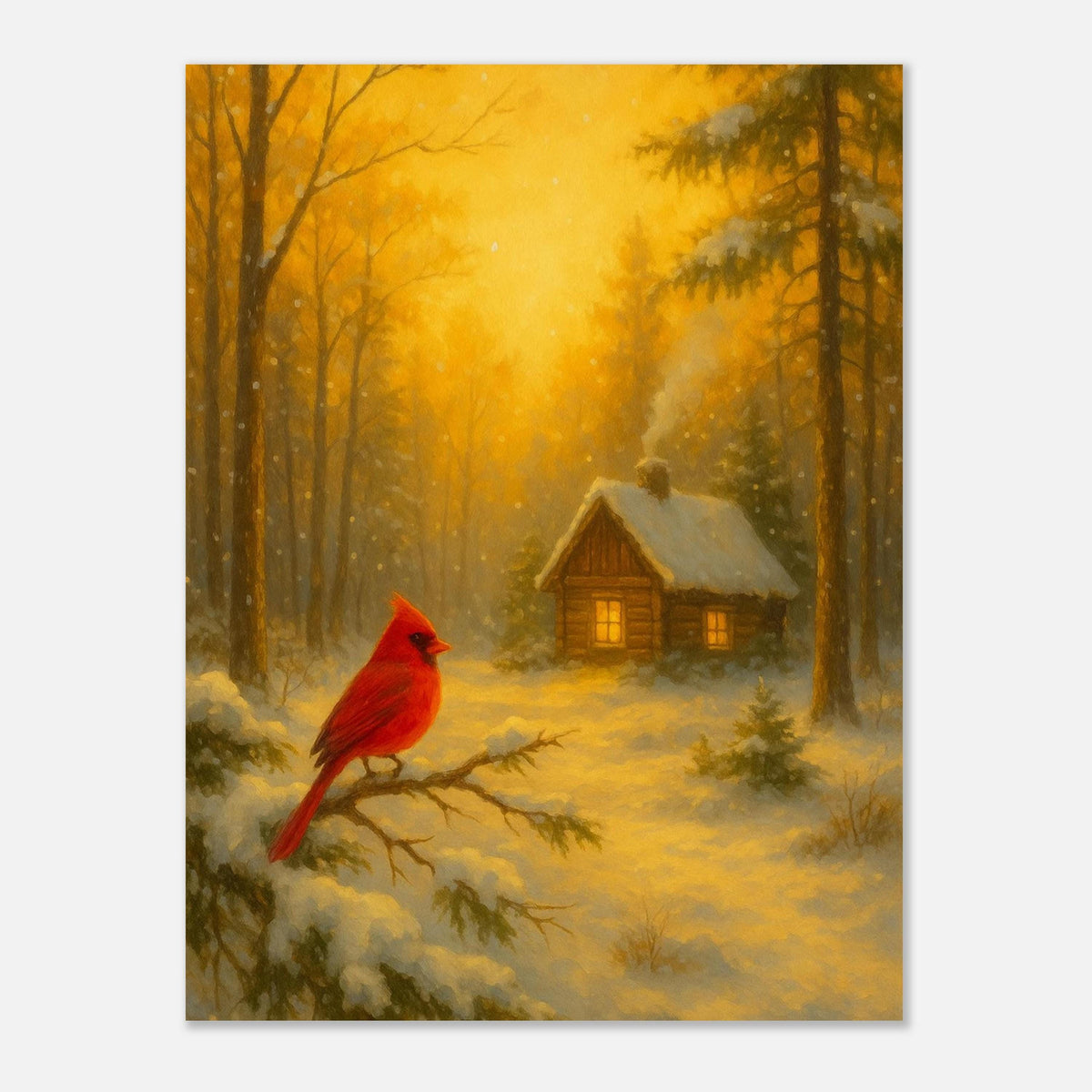 Snowy Cabin Cardinal