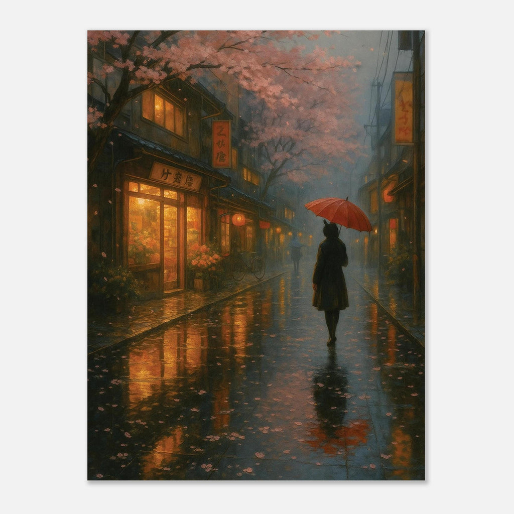 Red Umbrella Rainy Street