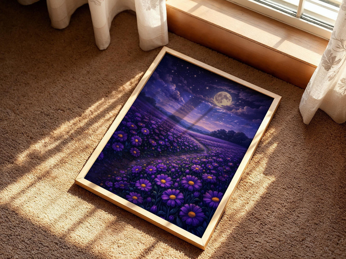 Moonlit Purple Flower Field