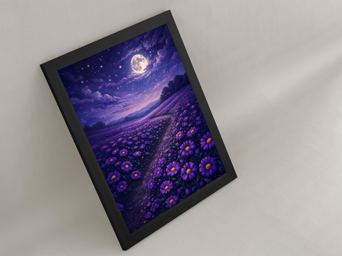 Moonlit Purple Flower Field