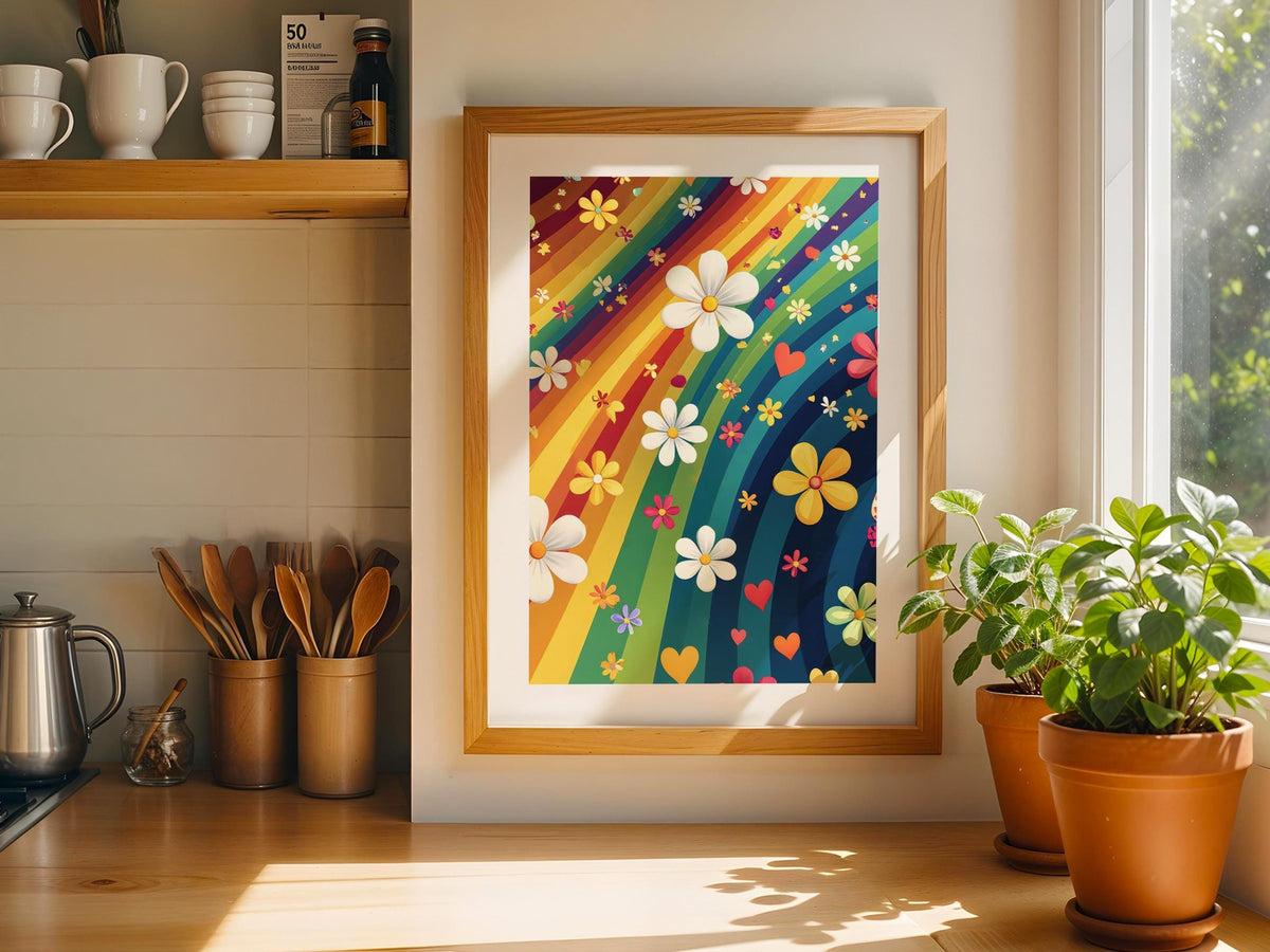 Retro Rainbow Flower Heart