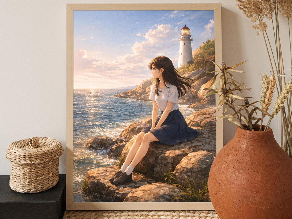 Anime Coastal Lighthouse Girl