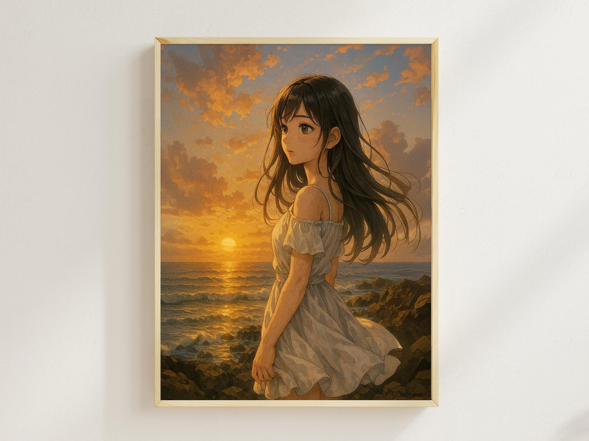 Anime Sunset Coast Girl