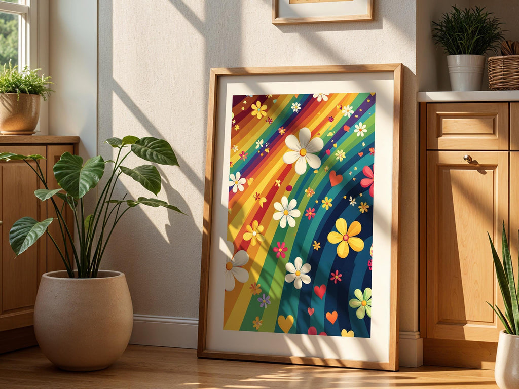 Retro Rainbow Flower Heart