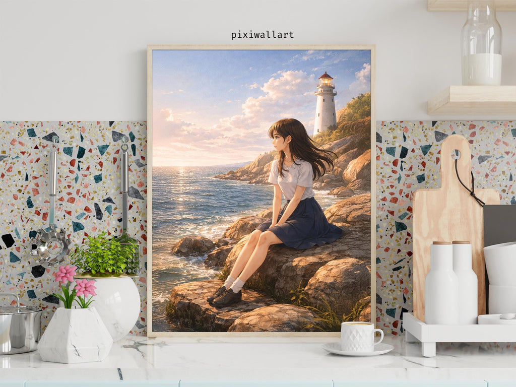 Anime Coastal Lighthouse Girl