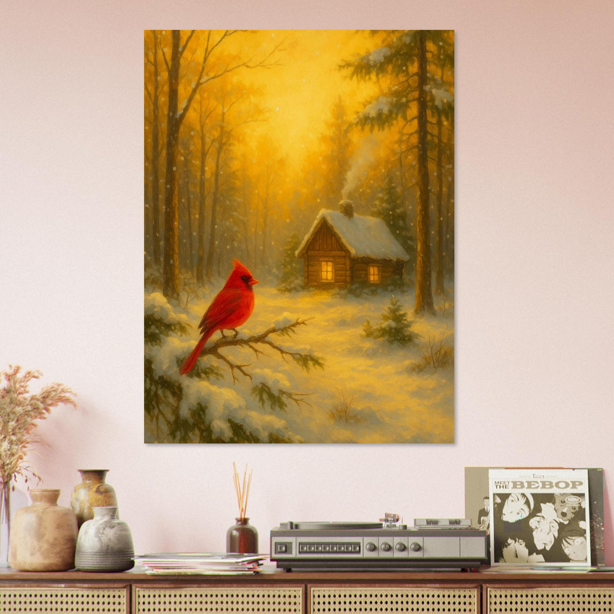 Snowy Cabin Cardinal