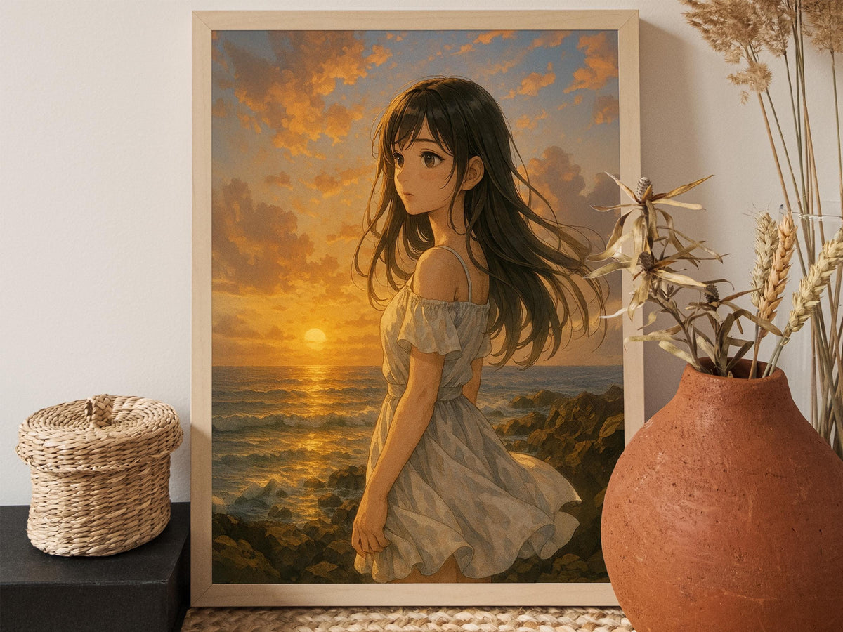 Anime Sunset Coast Girl