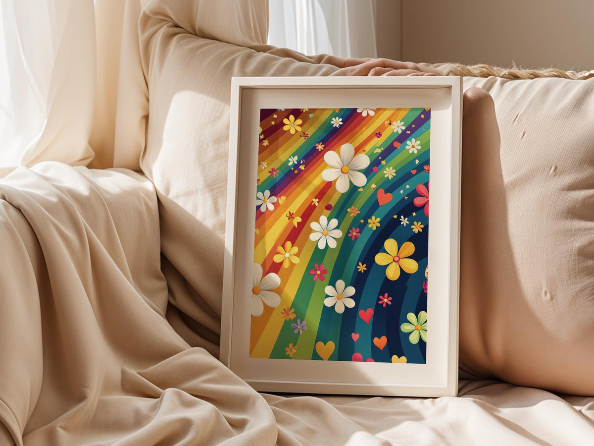 Retro Rainbow Flower Heart