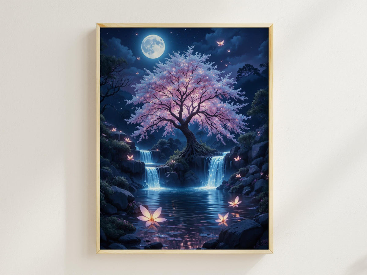 Moonlit Waterfall Tree of Life