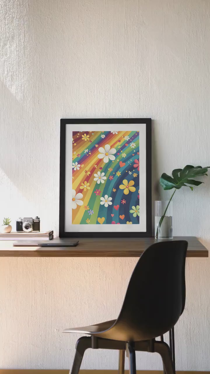Retro Rainbow Flower Heart