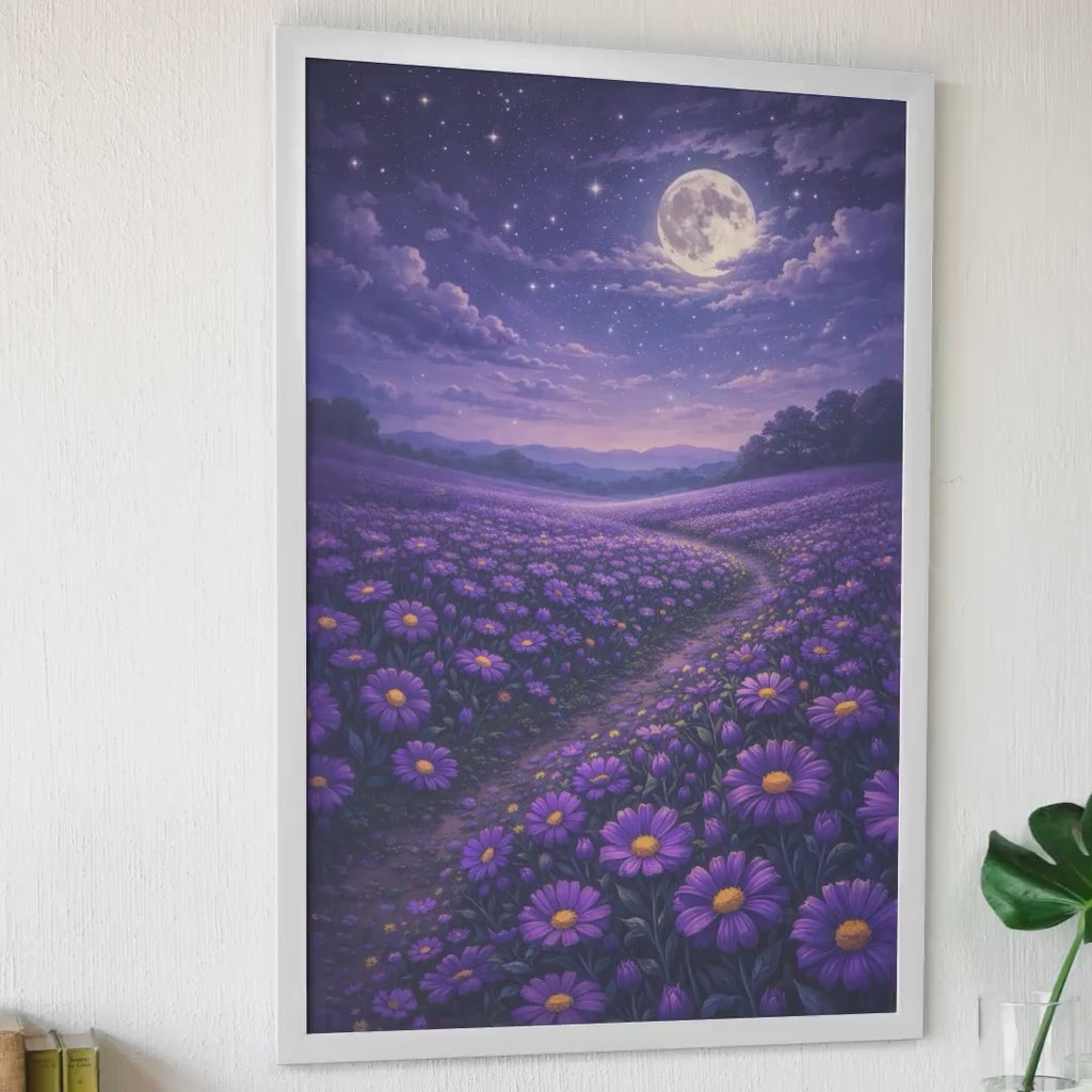 Moonlit Purple Flower Field