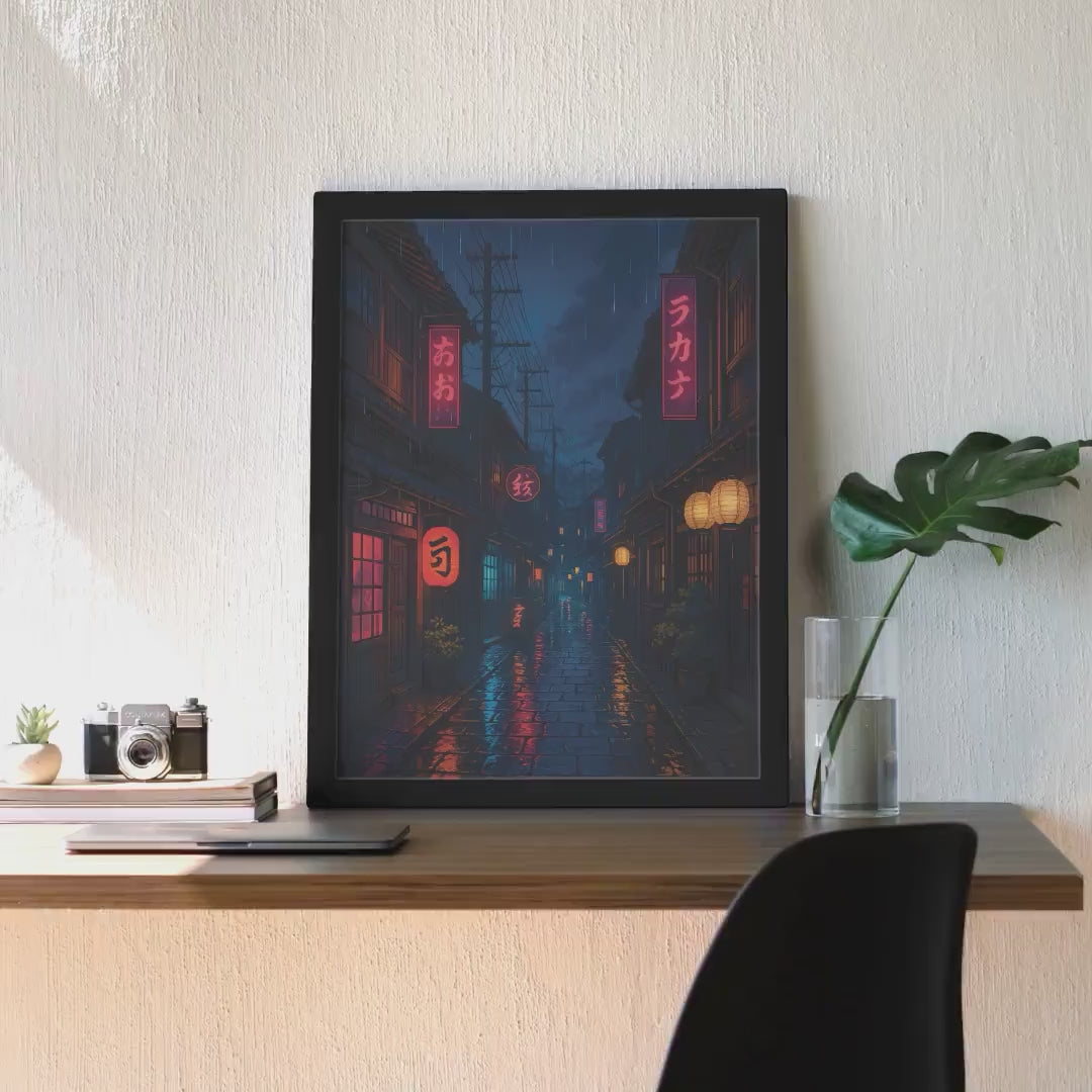 Rainy Neon Japanese City